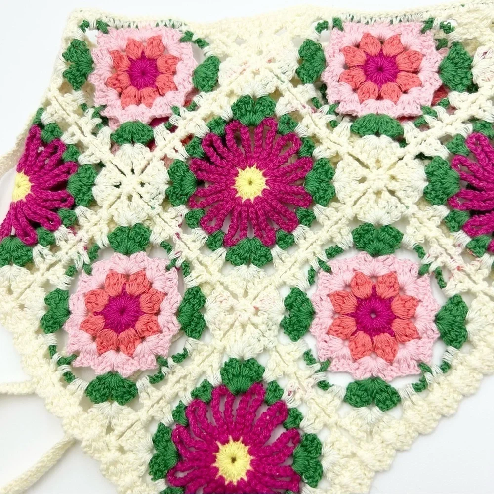 New Handmade Crochet Knitted Multicolour Floral Triangle Headband One Size
